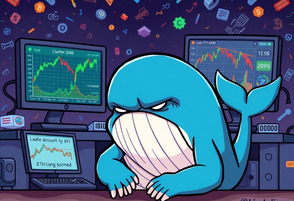An illustration of a determined crypto whale immediately re-entering a large ETH long position after a significant trading loss, highlighting the high-stakes nature of leveraged crypto trading.