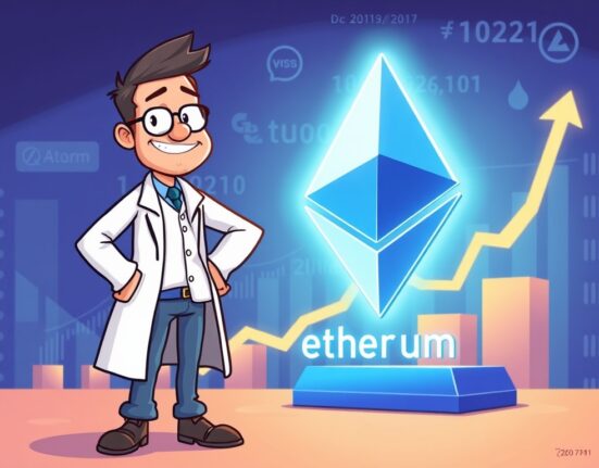A cartoon illustration showing a significant ETH purchase and Ethereum investment by a biotech company, highlighting strategic digital asset acquisition.