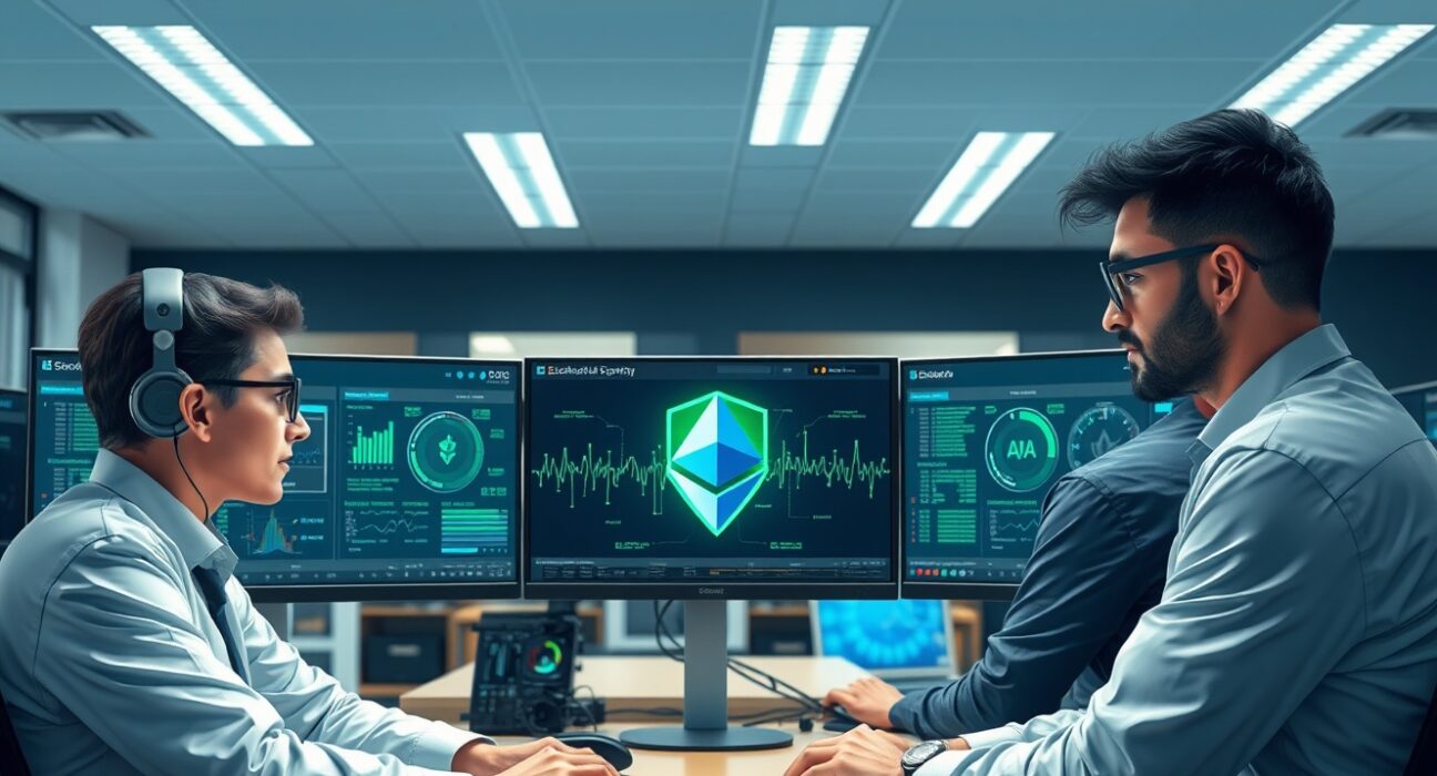 ETH Rangers cybersecurity team monitoring Ethereum blockchain security in a command center.