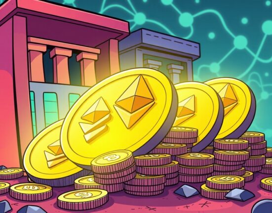 A cartoon image showing large firms holding significant ETH reserves, illustrating the growing institutional ETH holdings in the market.