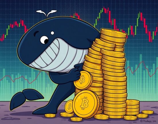 A cartoon whale reopens a significant ETH short position after a market liquidation, illustrating bold crypto trading.