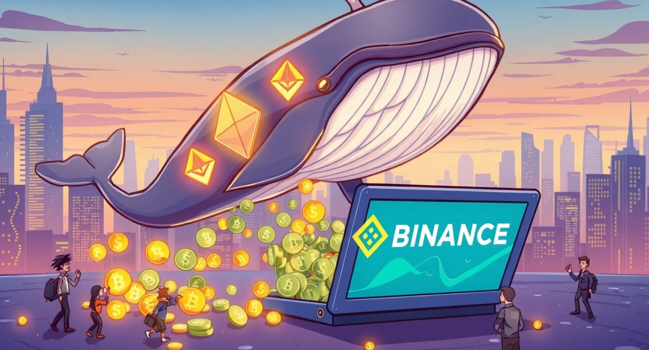 An ETH staking whale transferring a significant amount of Ethereum to a crypto exchange, illustrating major market movement.