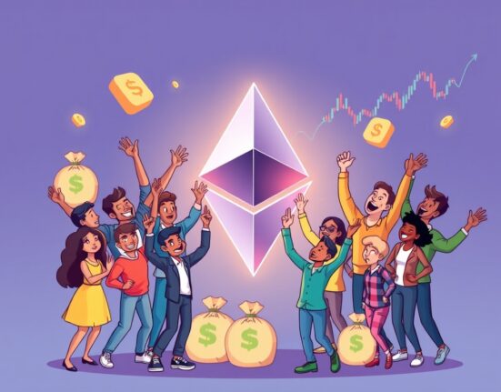 An illustration symbolizing ETH Strategy's successful $46.5 million raise, highlighting its impact on leveraged Ethereum exposure and future growth.