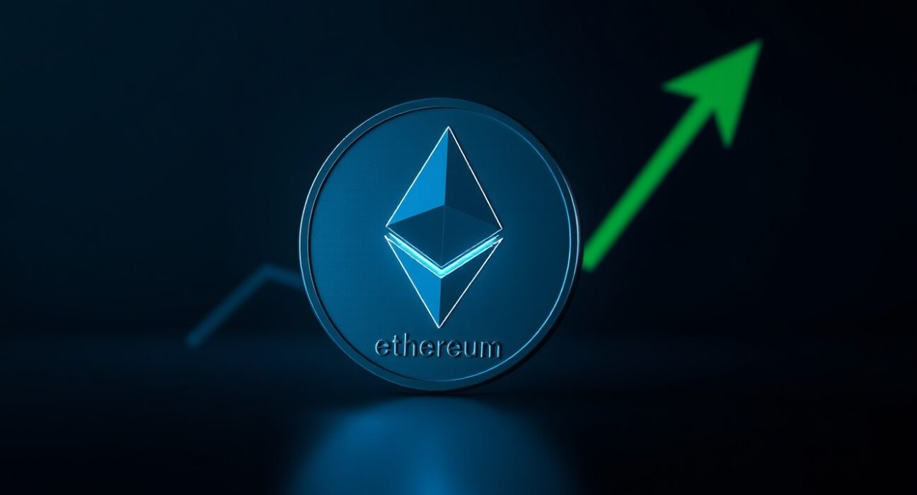 A large Ethereum coin symbolizing the 114,325 ETH transferred to Coinbase in a $254 million whale transaction.