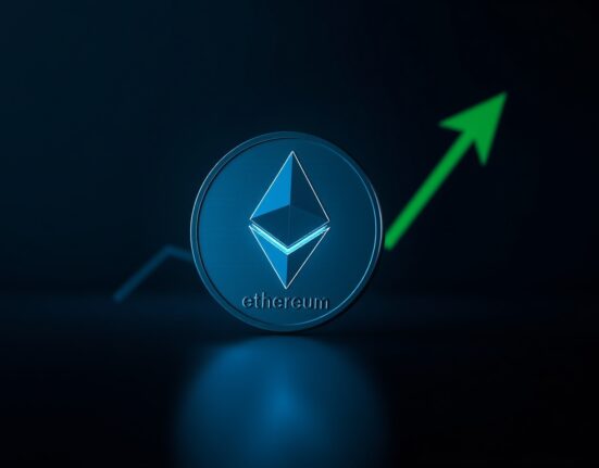 A large Ethereum coin symbolizing the 114,325 ETH transferred to Coinbase in a $254 million whale transaction.
