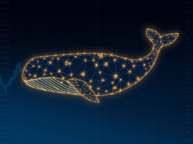 An ETH whale's strategic profit-taking represented by a blockchain data whale.