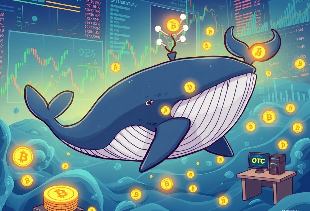 A cartoon ETH whale executing a strategic $43.35 million transaction through an OTC desk, illustrating significant market movements.