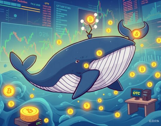 A cartoon ETH whale executing a strategic $43.35 million transaction through an OTC desk, illustrating significant market movements.
