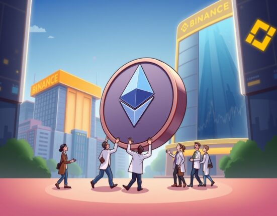 Cartoon illustrating a significant ETH withdrawal from a crypto exchange by institutional researchers.