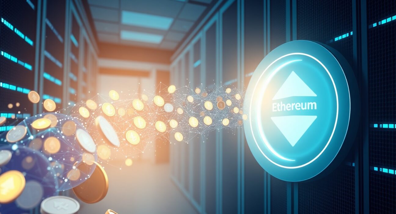 Ethereum tokens flowing into a cryptocurrency exchange, representing the Ethena and B2C2 deposit.