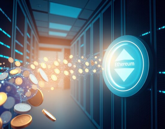 Ethereum tokens flowing into a cryptocurrency exchange, representing the Ethena and B2C2 deposit.