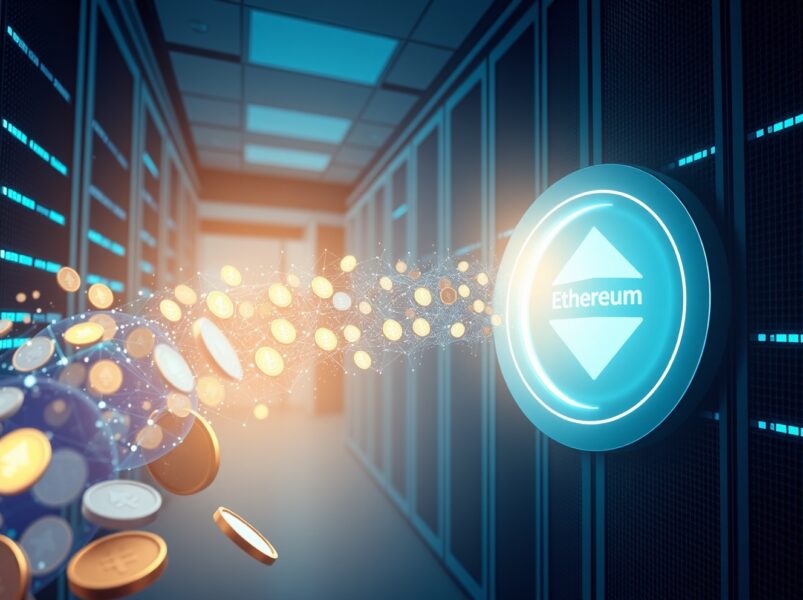 Ethereum tokens flowing into a cryptocurrency exchange, representing the Ethena and B2C2 deposit.