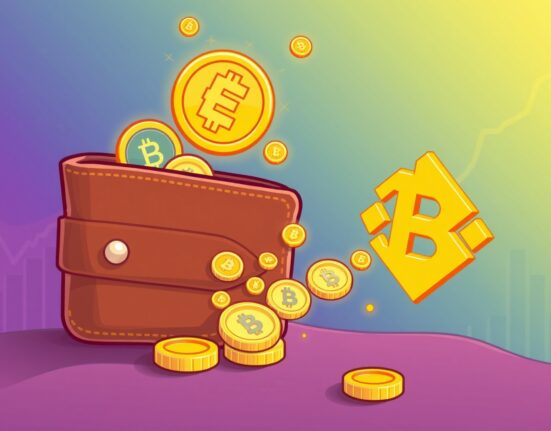 A cartoon wallet icon strategically moving Ethena ENA tokens from a crypto exchange, symbolizing a significant withdrawal.