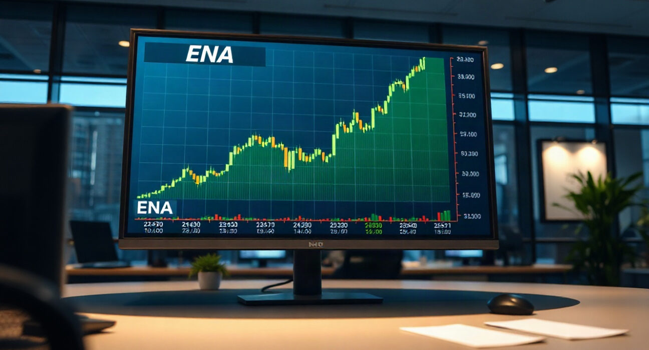 Ethena ENA token price chart surging upward on a trading screen