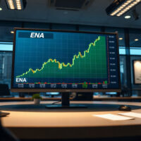 Ethena ENA token price chart surging upward on a trading screen