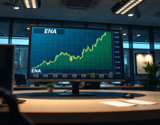Ethena ENA token price chart surging upward on a trading screen