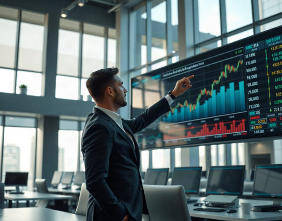 Ethena expands to equity perpetuals, trading screens showing market charts in a modern office.