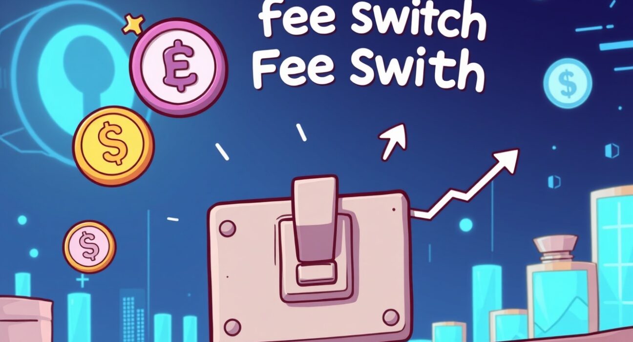 A cartoon image symbolizing the Ethena fee switch activation, showing benefits for ENA holders and USDe depositors.