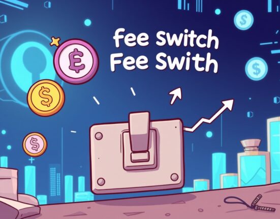 A cartoon image symbolizing the Ethena fee switch activation, showing benefits for ENA holders and USDe depositors.