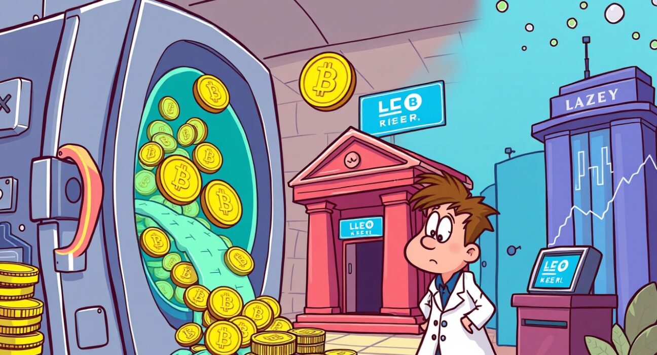 Cartoon illustration of the Ethena Labs ENA transfer to FalconX exchange, showing token movement and market reaction.