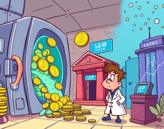 Cartoon illustration of the Ethena Labs ENA transfer to FalconX exchange, showing token movement and market reaction.