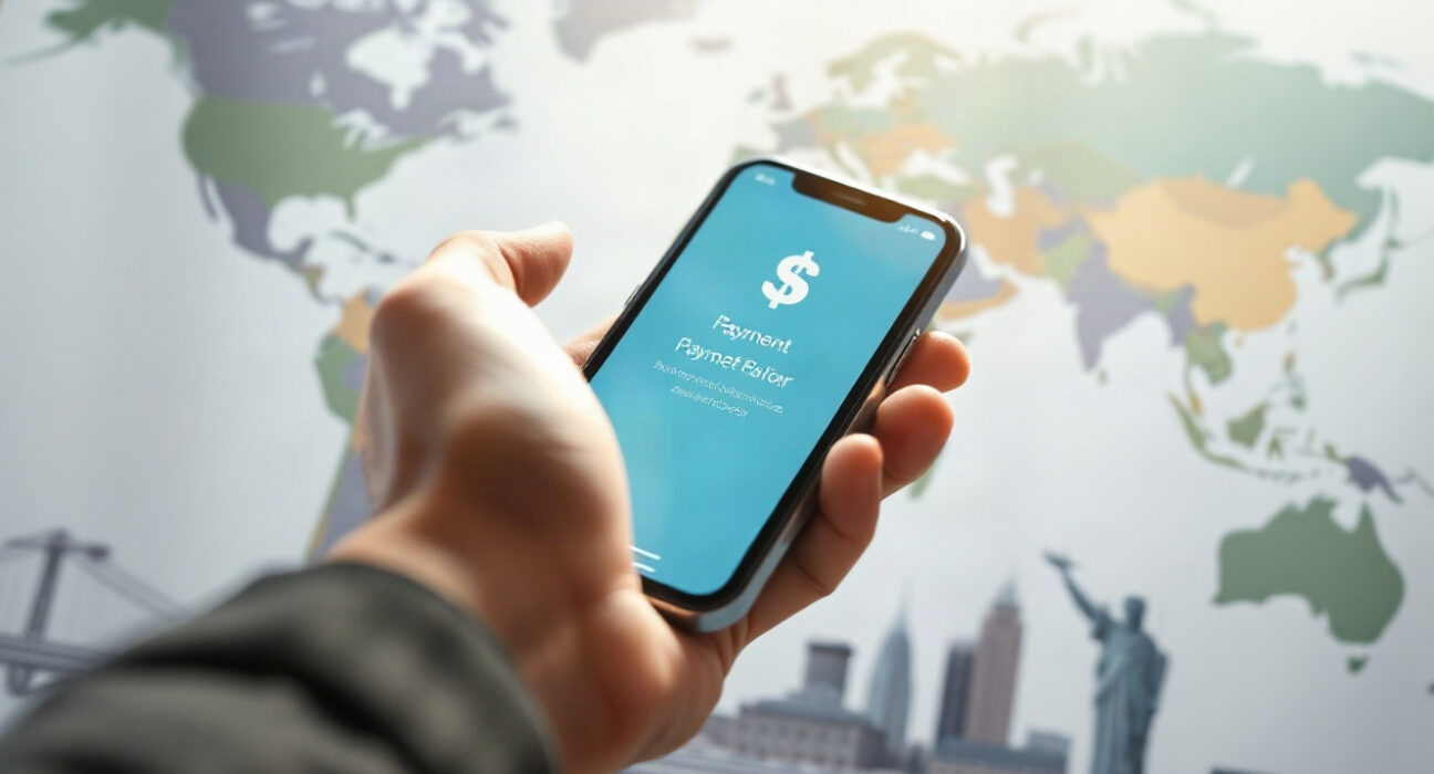 Person holding smartphone with Ethena Pay app interface showing digital payments