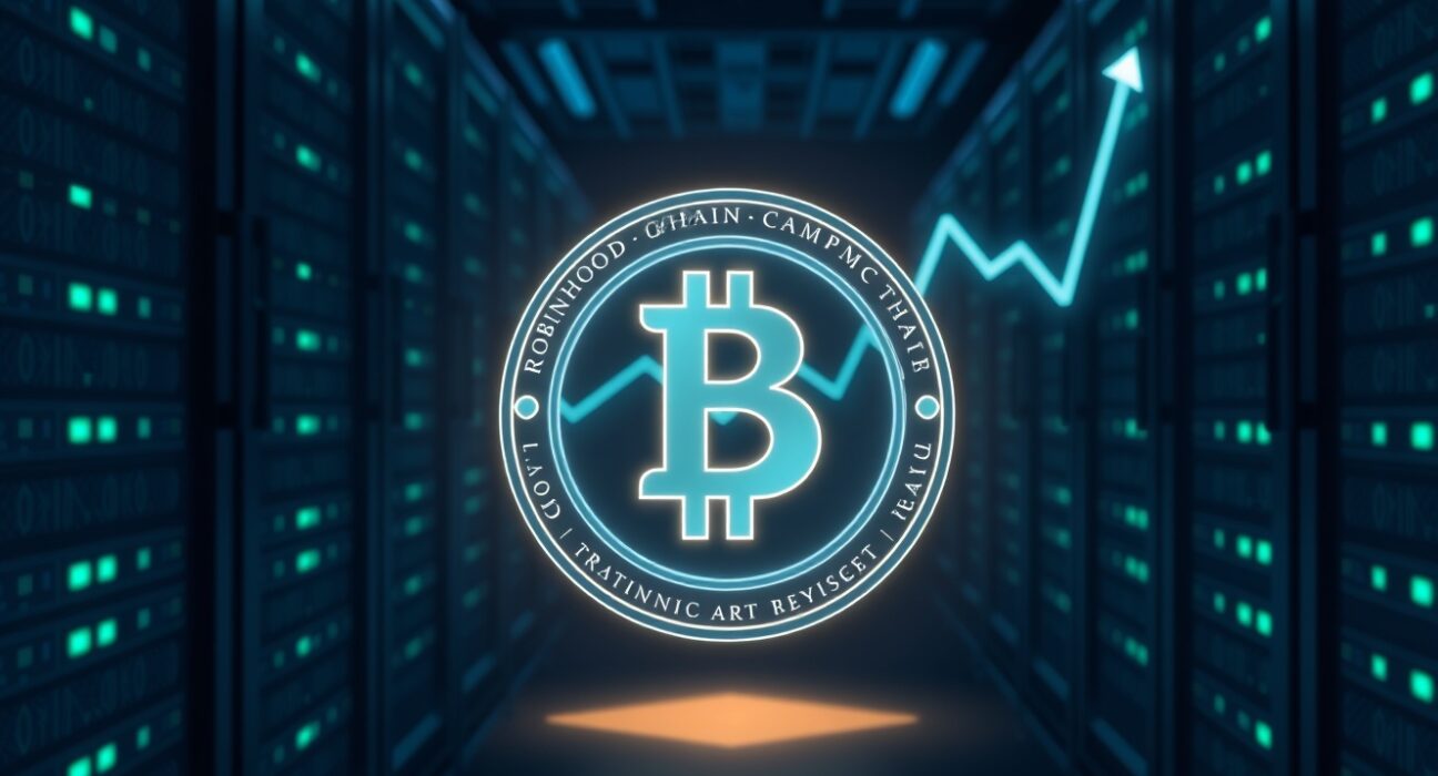 Digital representation of Robinhood Chain network with USDG stablecoin at center.