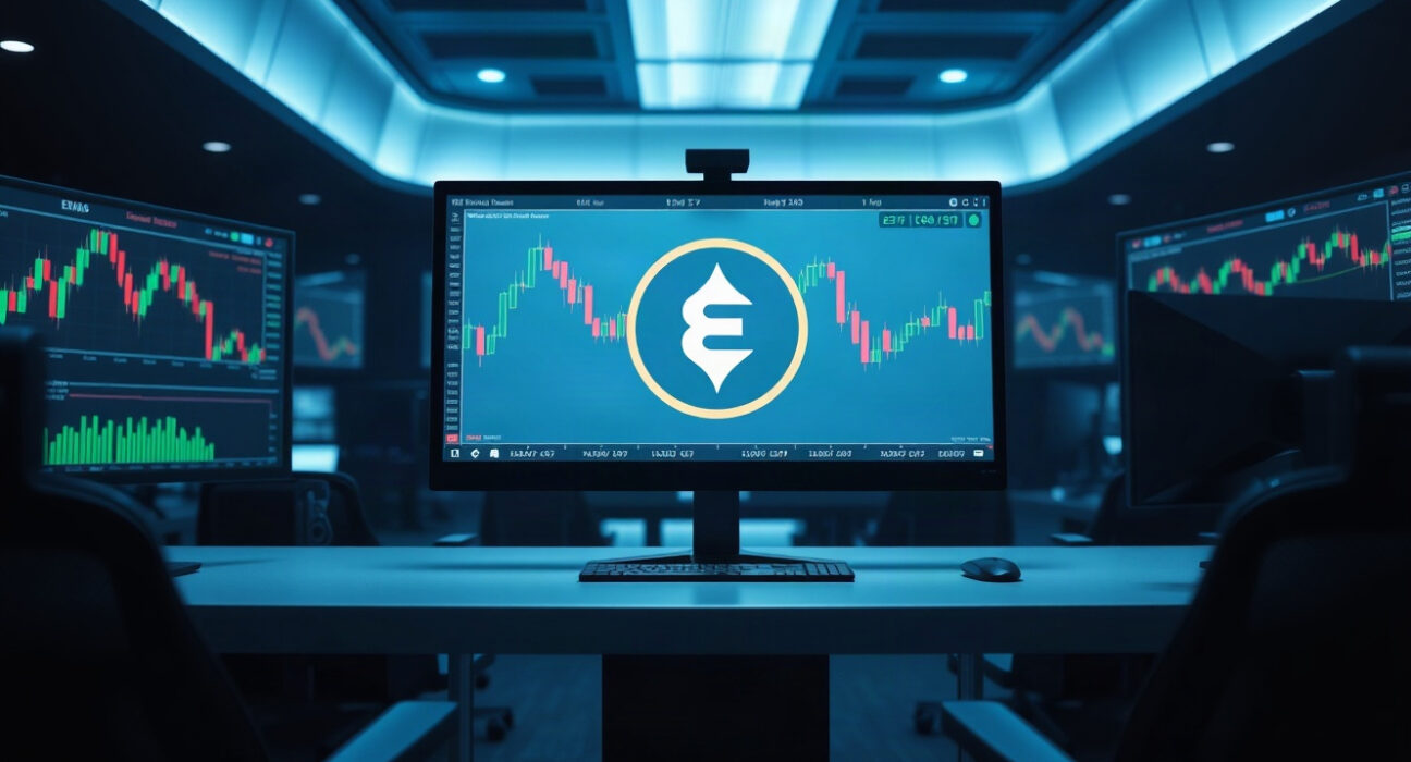 Ethena ENA token on a trading screen with charts, indicating a large transfer to FalconX