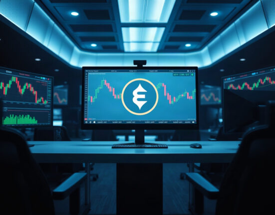 Ethena ENA token on a trading screen with charts, indicating a large transfer to FalconX