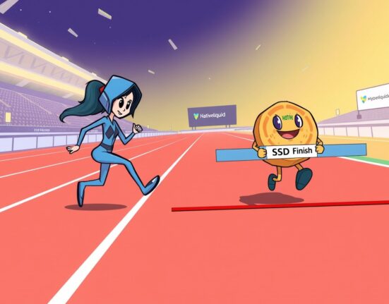 A cartoon illustration depicting Ethena's strategic decision as Ethena withdraws from Hyperliquid's USDH competition, allowing Native Markets to take the lead.