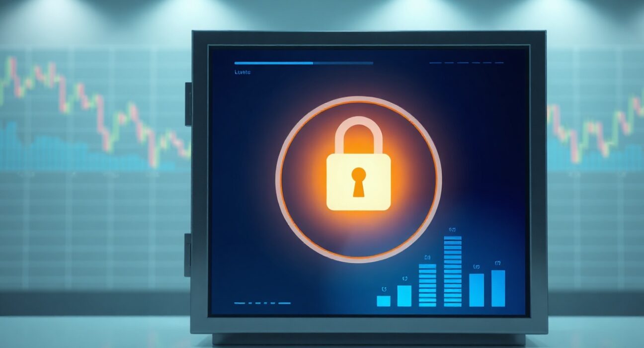 Digital vault interface with secure lock icon representing Ether.fi and Plume RWA vault partnership.