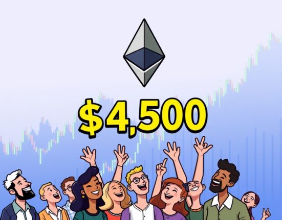 An animated image showing the Ether price surging past the $4,500 mark, symbolizing significant digital asset growth.