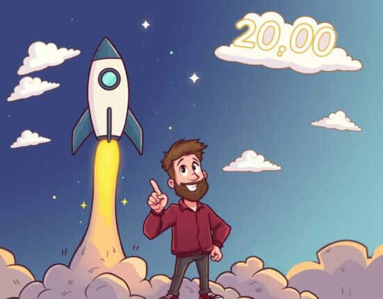 Cartoon showing an Ether rocket soaring, symbolizing a strong Ether price prediction by Arthur Hayes amidst market growth.