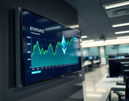 Ethereum price chart showing ETH rising above $2,300 on a trading screen