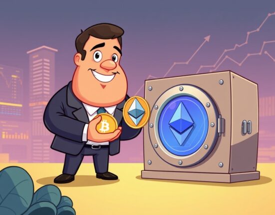 A cartoon illustration depicting SharpLink Gaming's significant Ethereum acquisition, symbolizing strategic investment in digital assets.