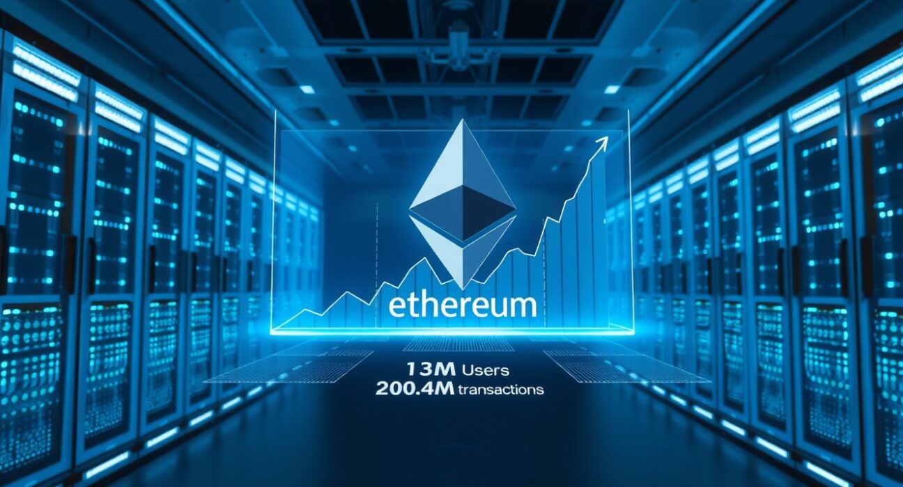 Ethereum network data showing record active users and transaction volume in Q1 2025