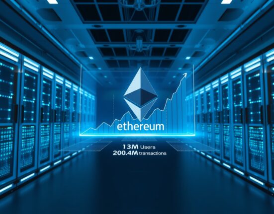 Ethereum network data showing record active users and transaction volume in Q1 2025