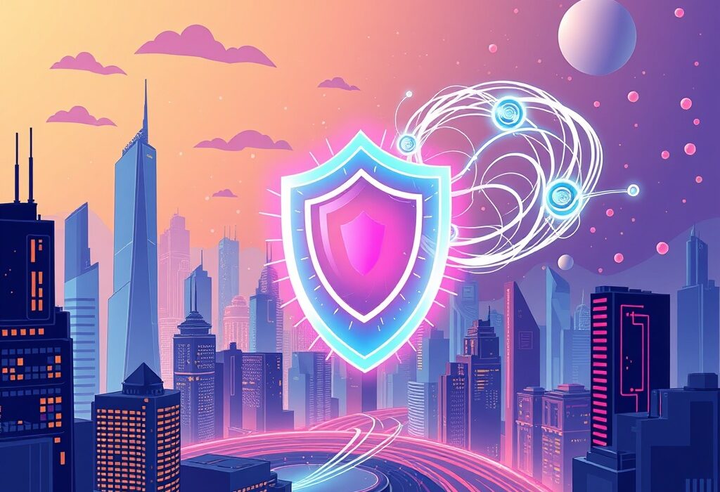 A vibrant cartoon illustration depicting the future of Ethereum blockchain, showcasing its speed and quantum-resistant security.