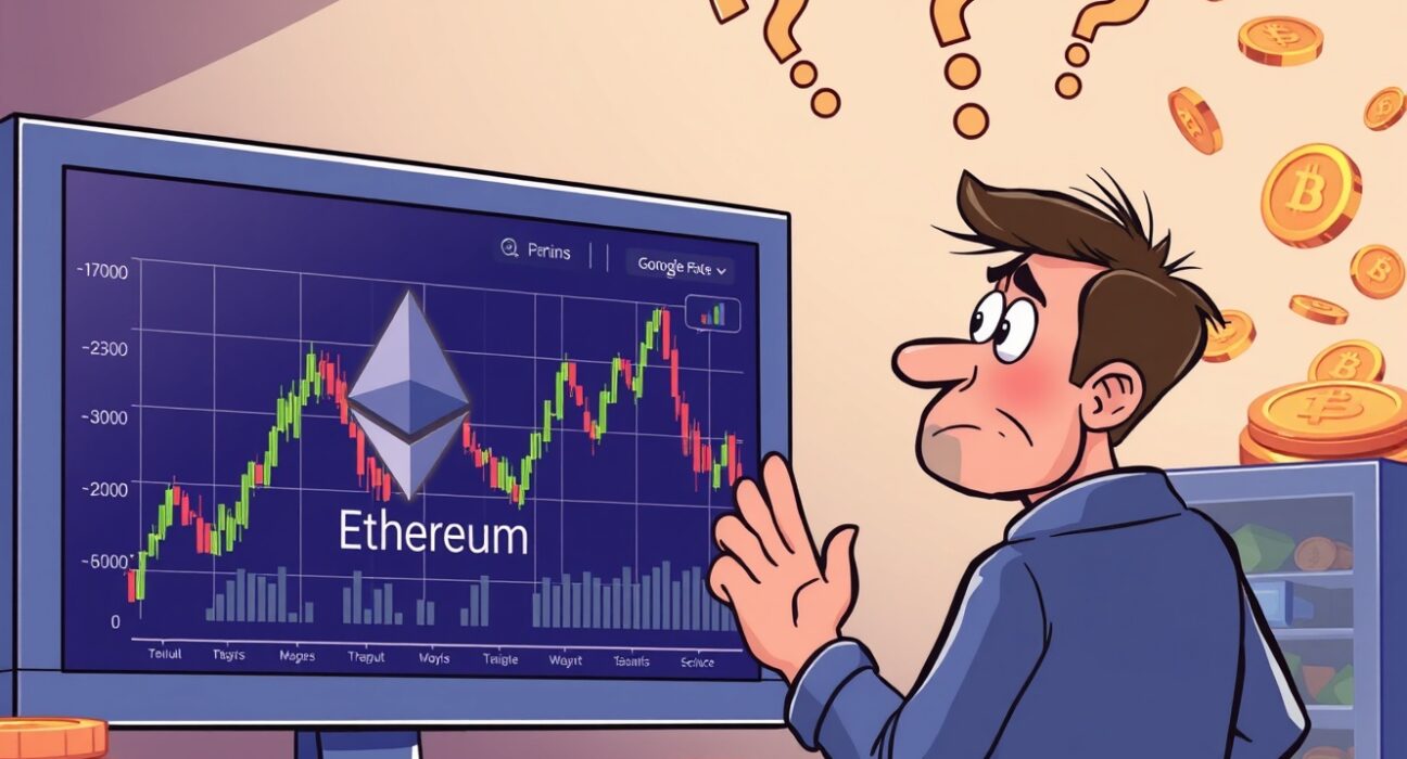 Ethereum analysis showing uncertain investor watching volatile ETH price chart