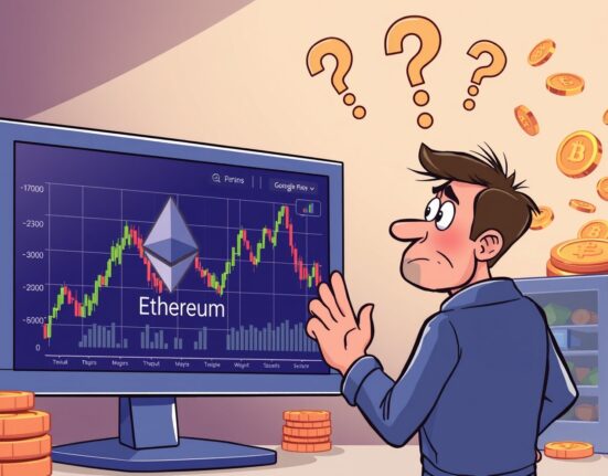 Ethereum analysis showing uncertain investor watching volatile ETH price chart