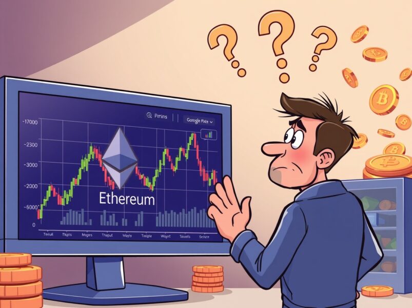 Ethereum analysis showing uncertain investor watching volatile ETH price chart