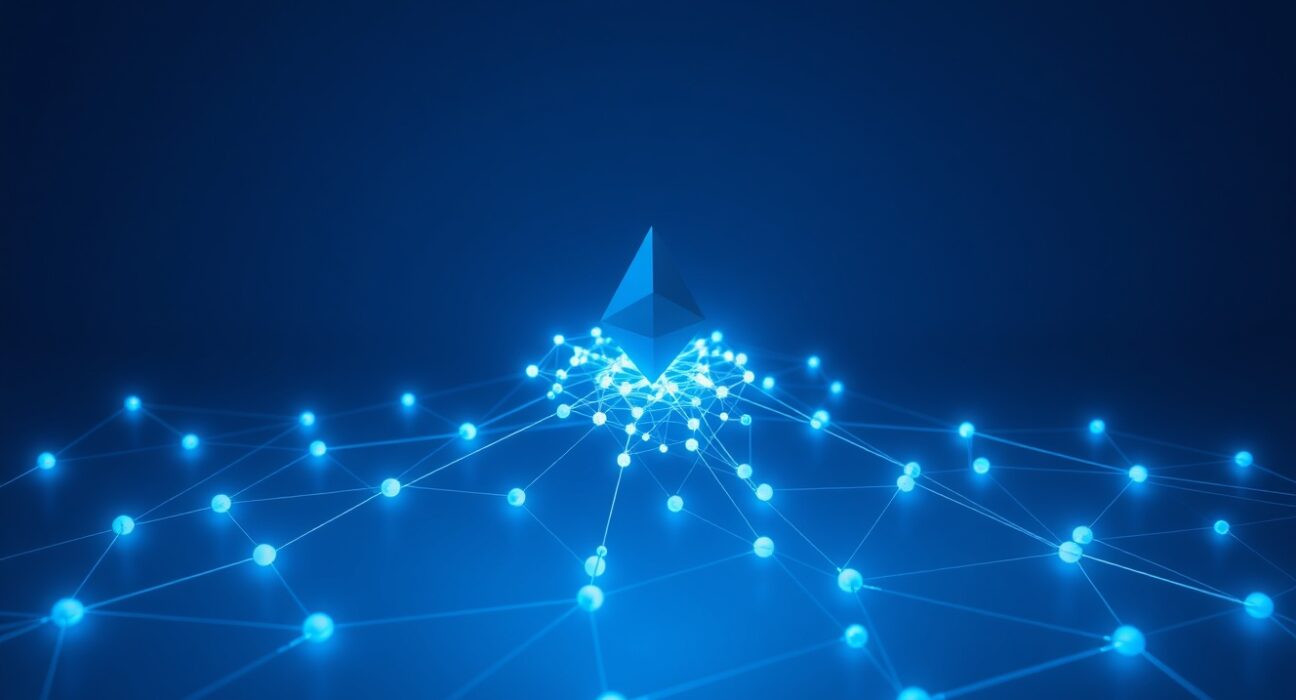 Visualization of record-high Ethereum network transaction activity and blockchain fundamentals.