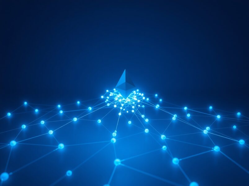 Visualization of record-high Ethereum network transaction activity and blockchain fundamentals.