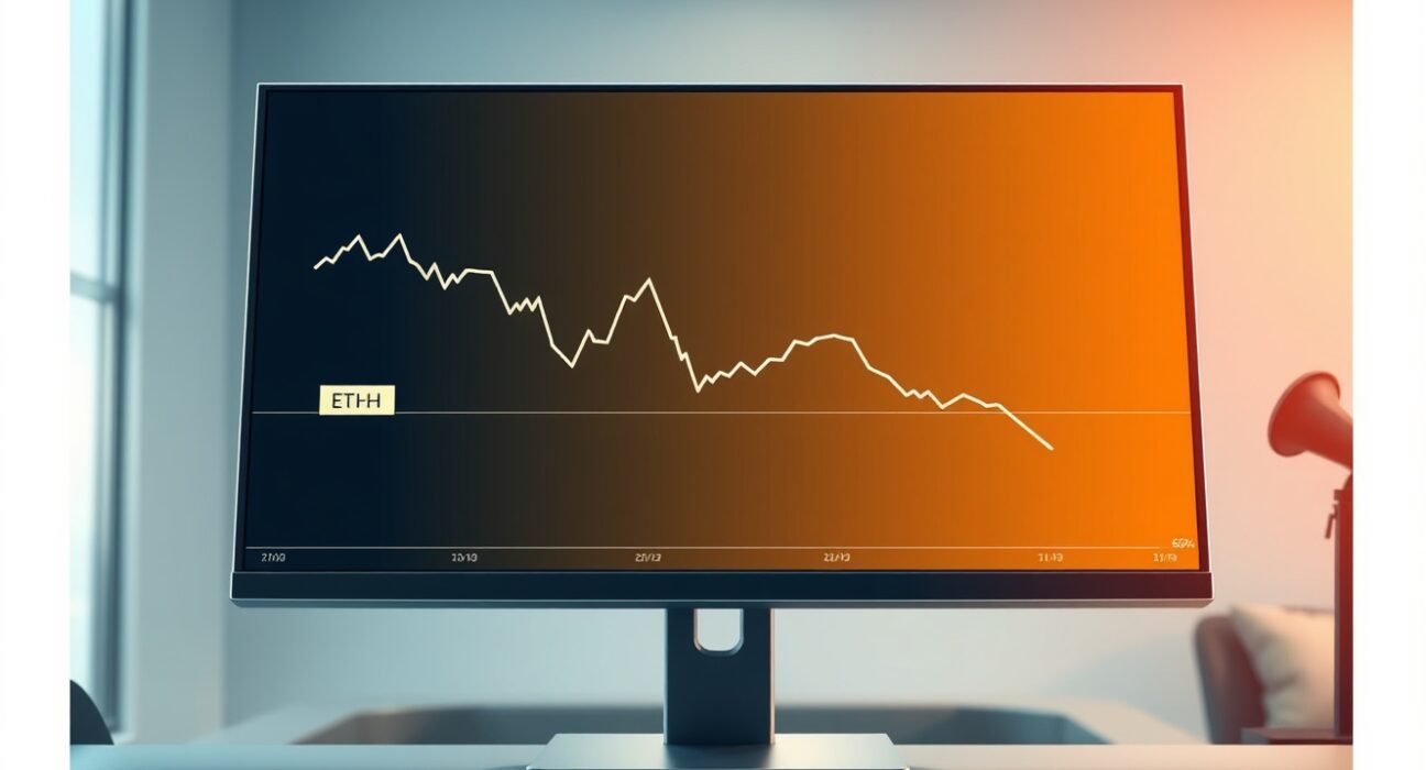 Analyst monitoring Ethereum ETF outflows on a financial trading desk chart.