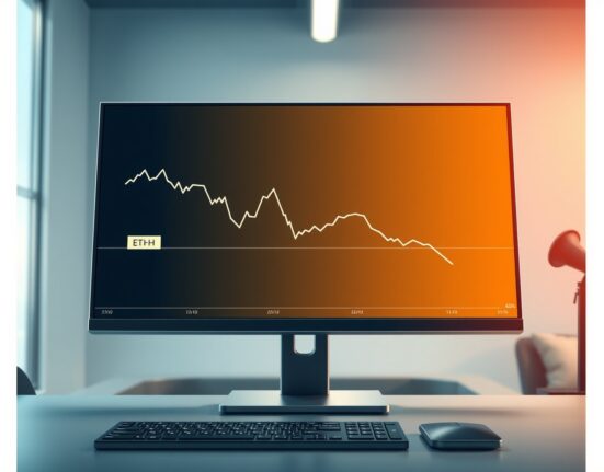 Analyst monitoring Ethereum ETF outflows on a financial trading desk chart.