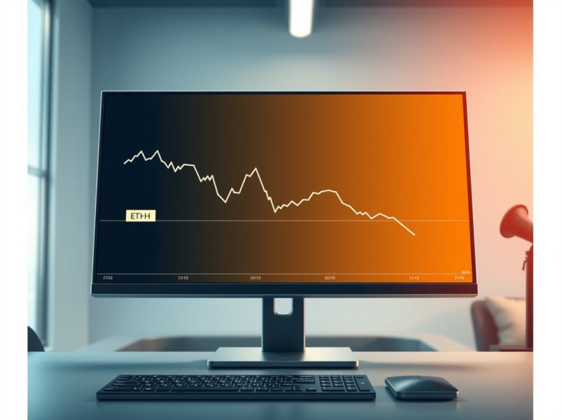Analyst monitoring Ethereum ETF outflows on a financial trading desk chart.