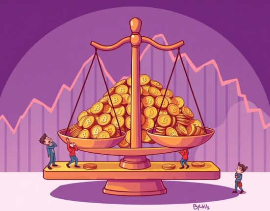 Cartoon illustration showing significant Ethereum ETF outflows with a scale imbalance, reflecting the $152 million drop in holdings.