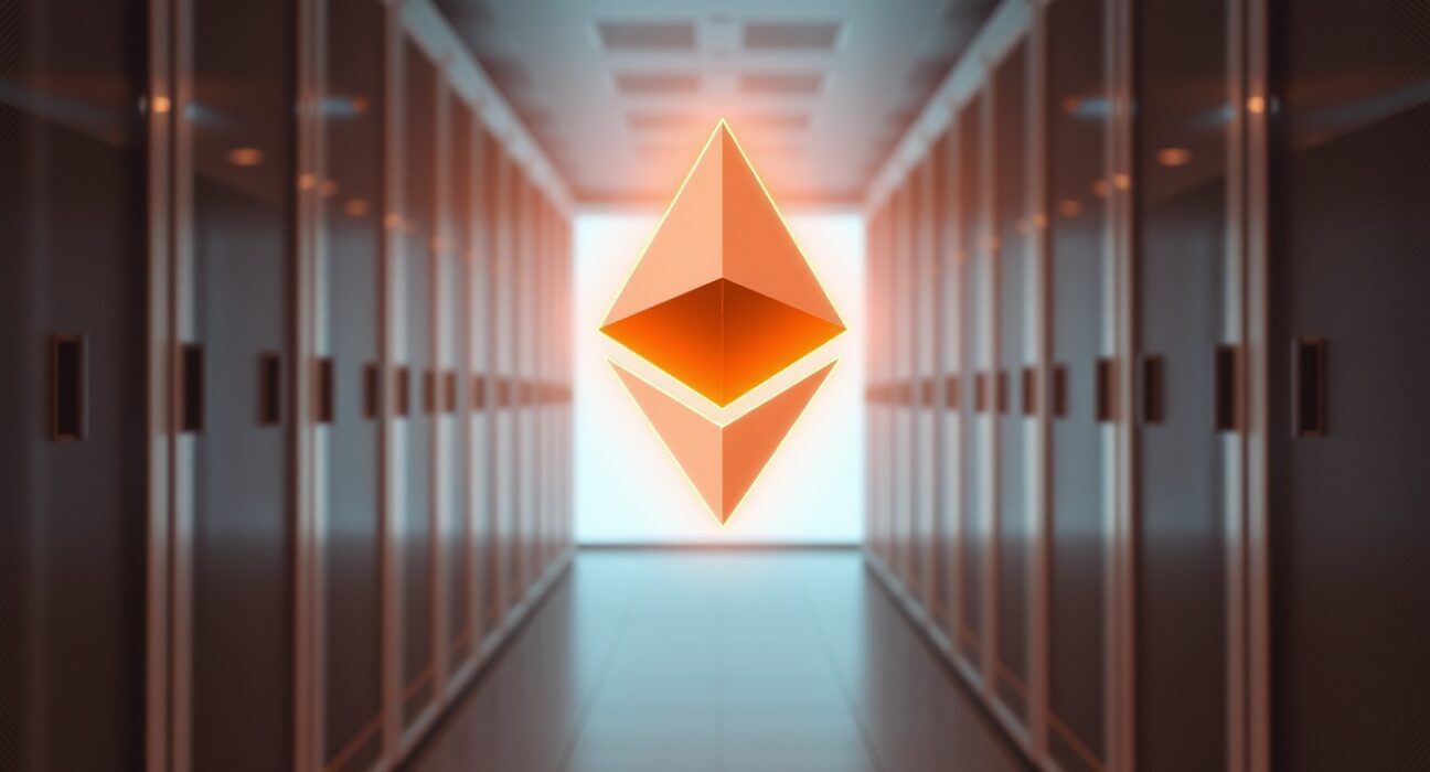 Ethereum logo glowing as the cryptocurrency price surges past $2100.