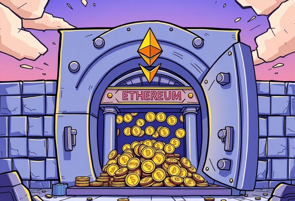 A visual representation of declining Ethereum exchange holdings, illustrating ETH moving from centralized platforms to private wallets.