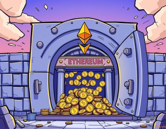 A visual representation of declining Ethereum exchange holdings, illustrating ETH moving from centralized platforms to private wallets.